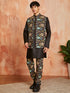 Men's Black Cotton Jacket Kurta And Pyjama Set